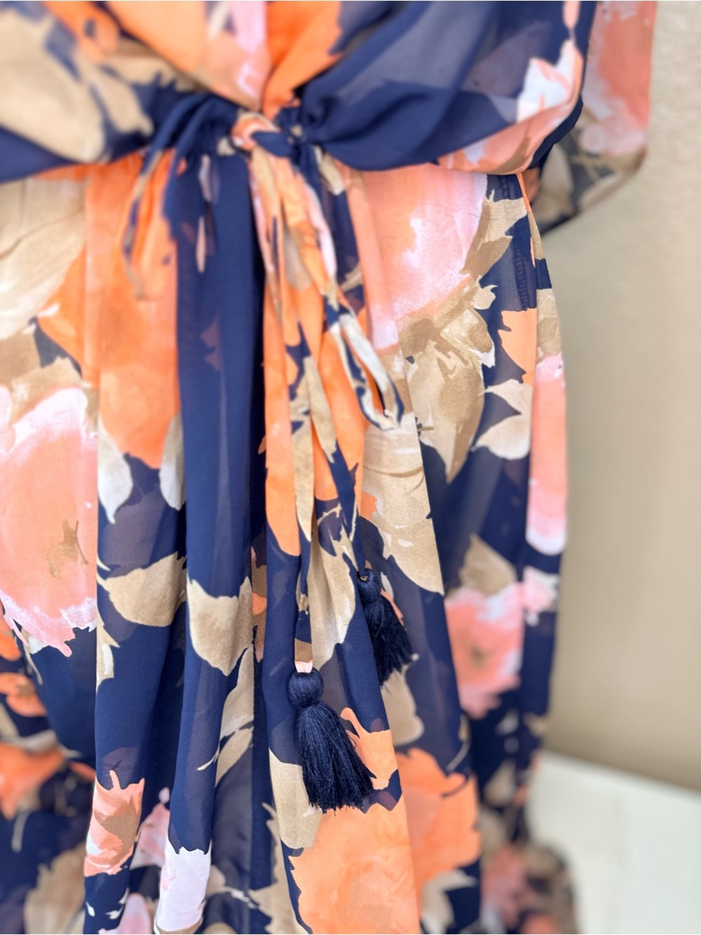 CATO Floral Sheer Maxi Romper Navy Pink Wide Leg Kimono Cover Up Large - Picture 6 of 9